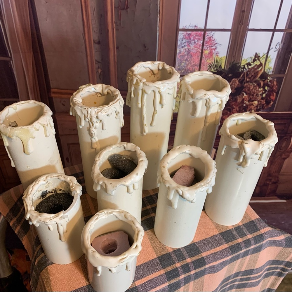 Lot of 9 Homemade PVC Faux Halloween Candles Rustic Drippy Look White Cemetery - Picture 4 of 13